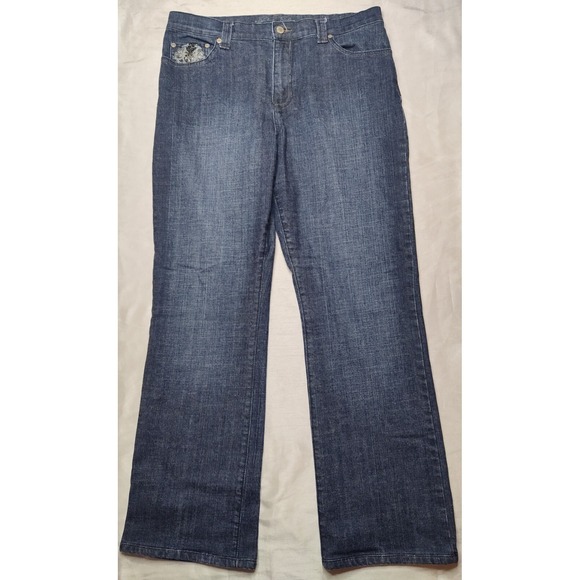 ZENA JEANS Women W34" L30" Embroidered Pockets Denim Dark Wash Blue Jeans - Picture 4 of 11